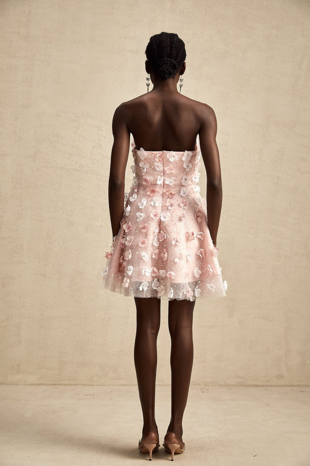Lilou Pink 3D Petal Puff Mini Dress With Scallop Hem