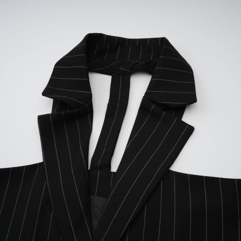 Lily Blazer Black Striped Open Back Peaked