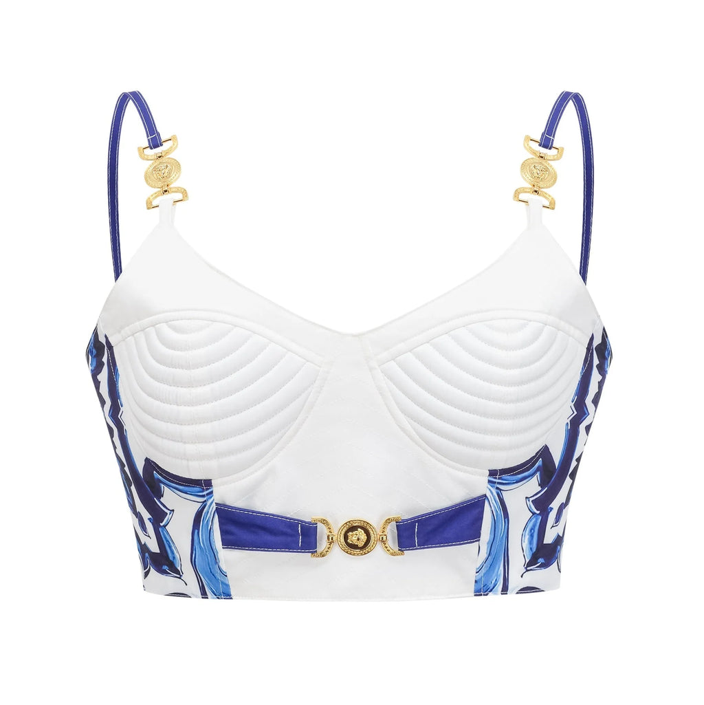 Lily Skirt & Top Set Blue & White Graphic Printed with Gold Accents
