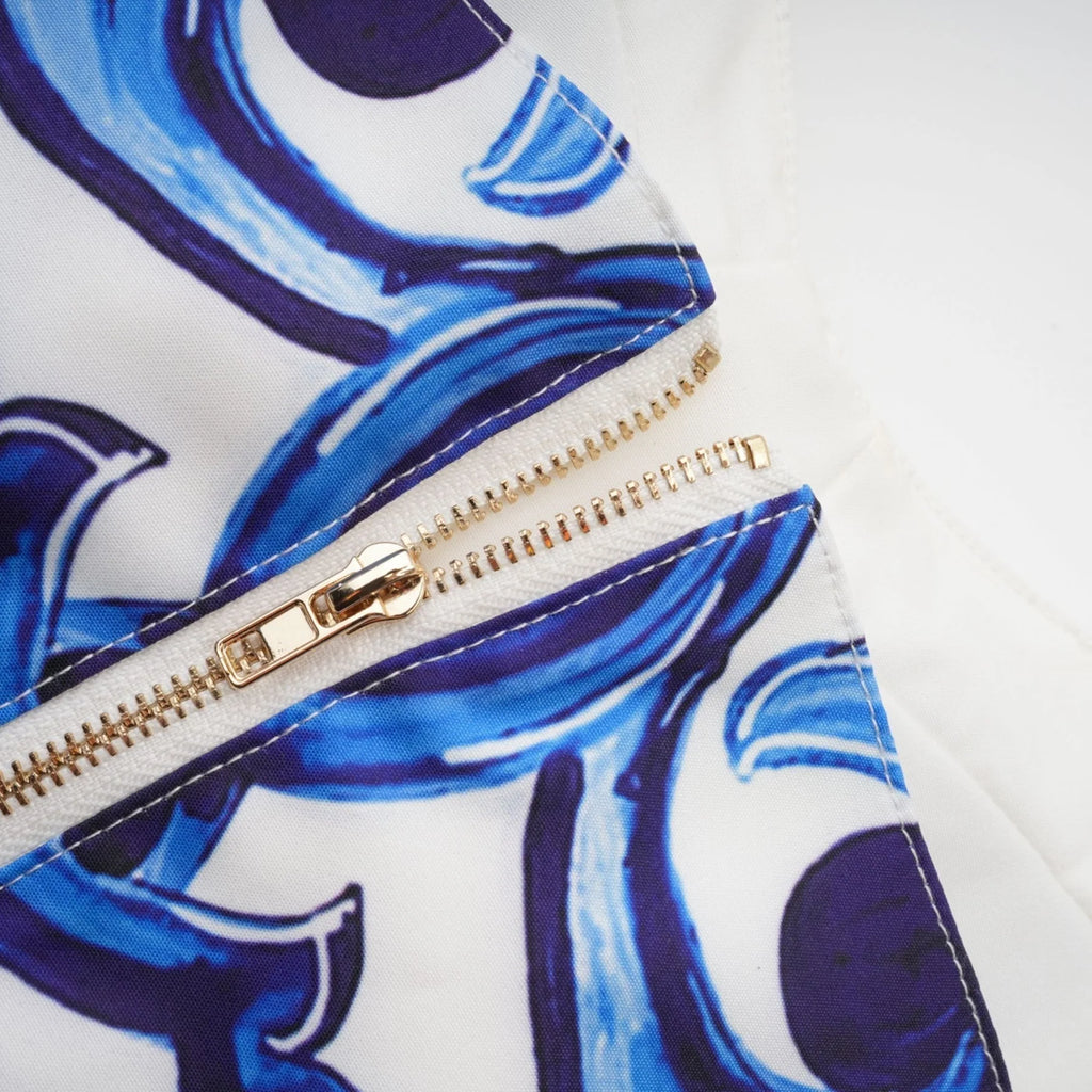Lily Skirt & Top Set Blue & White Graphic Printed with Gold Accents