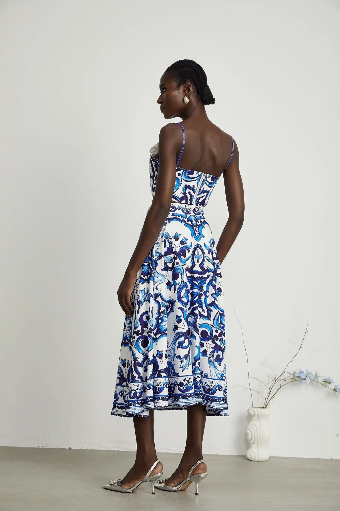 Lily Skirt & Top Set Blue & White Graphic Printed with Gold Accents