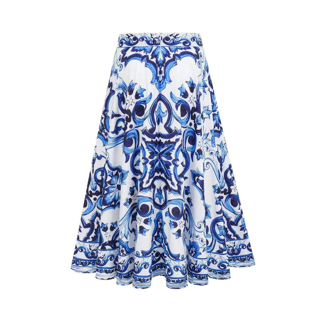 Lily Skirt & Top Set Blue & White Graphic Printed with Gold Accents