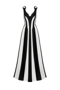 Lina Black Striped V-Neckline Sleeveless Dress