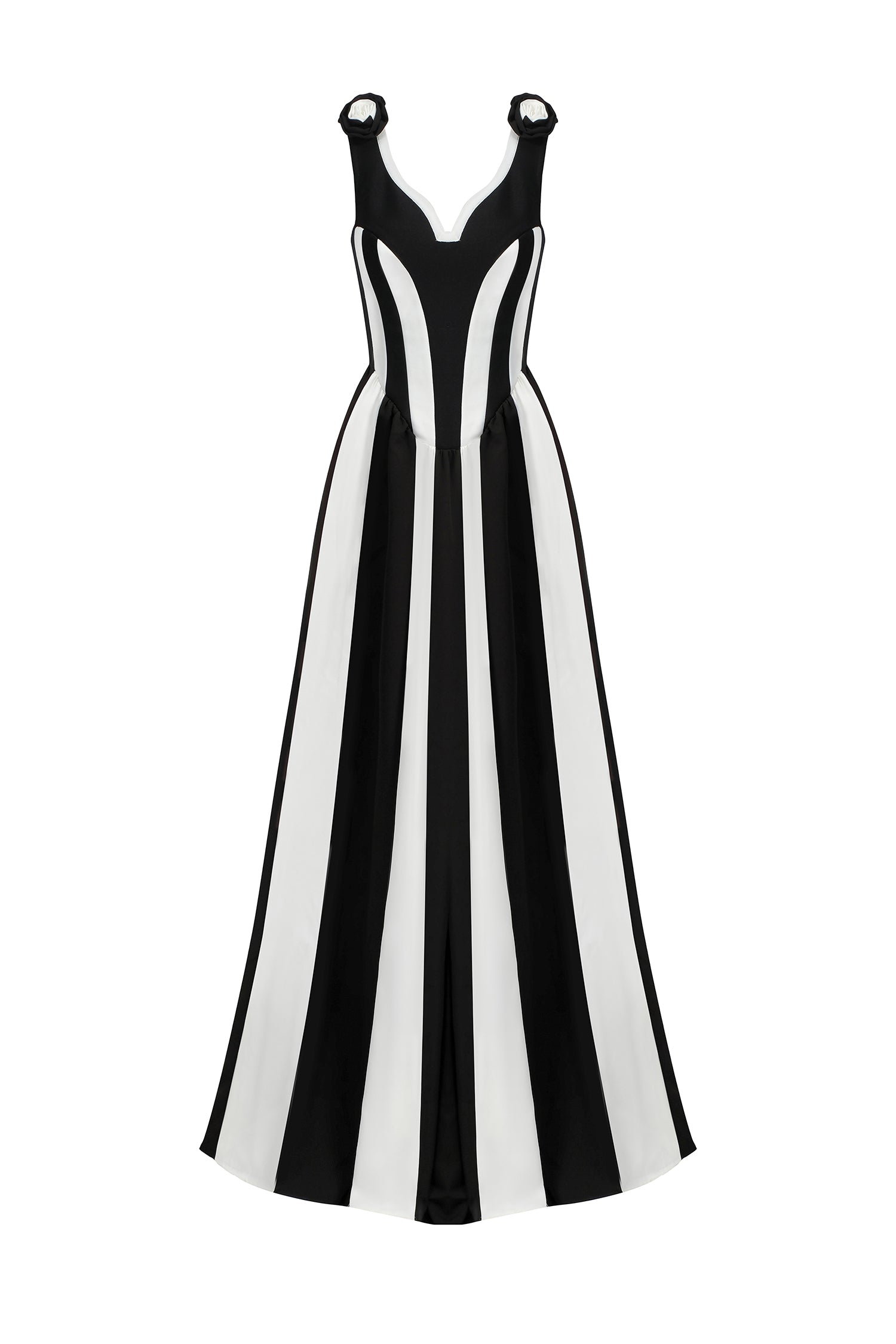 Lina Black Striped V-Neckline Sleeveless Dress