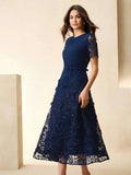 Lina Midi Dress - Round Neck - Formal & Evening - Regular Sleeve - High Waist - Elegant
