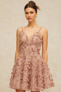 Lina Mini Dress Dusty - Pink Rose Appliqu Flounce Hem