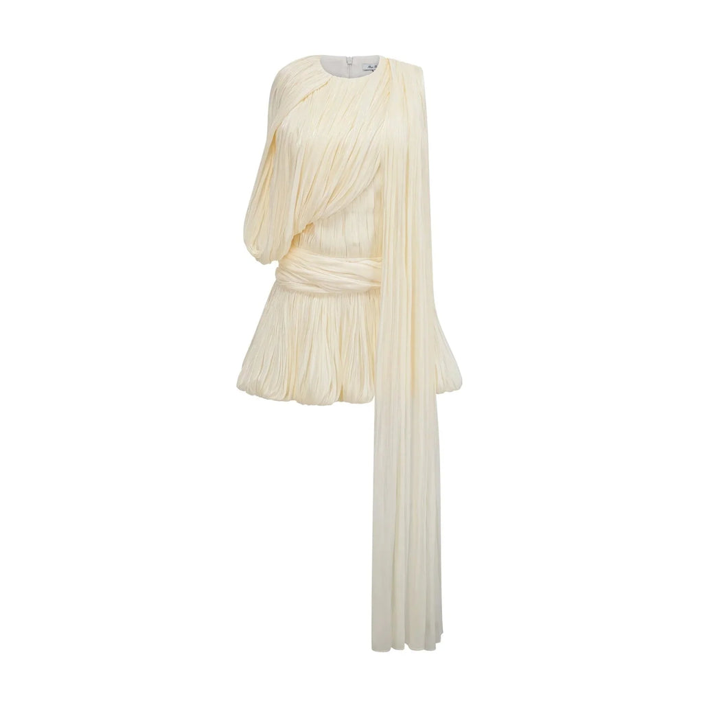 Lina Mini Dress Pleated Ribbon Design Glitter Accent