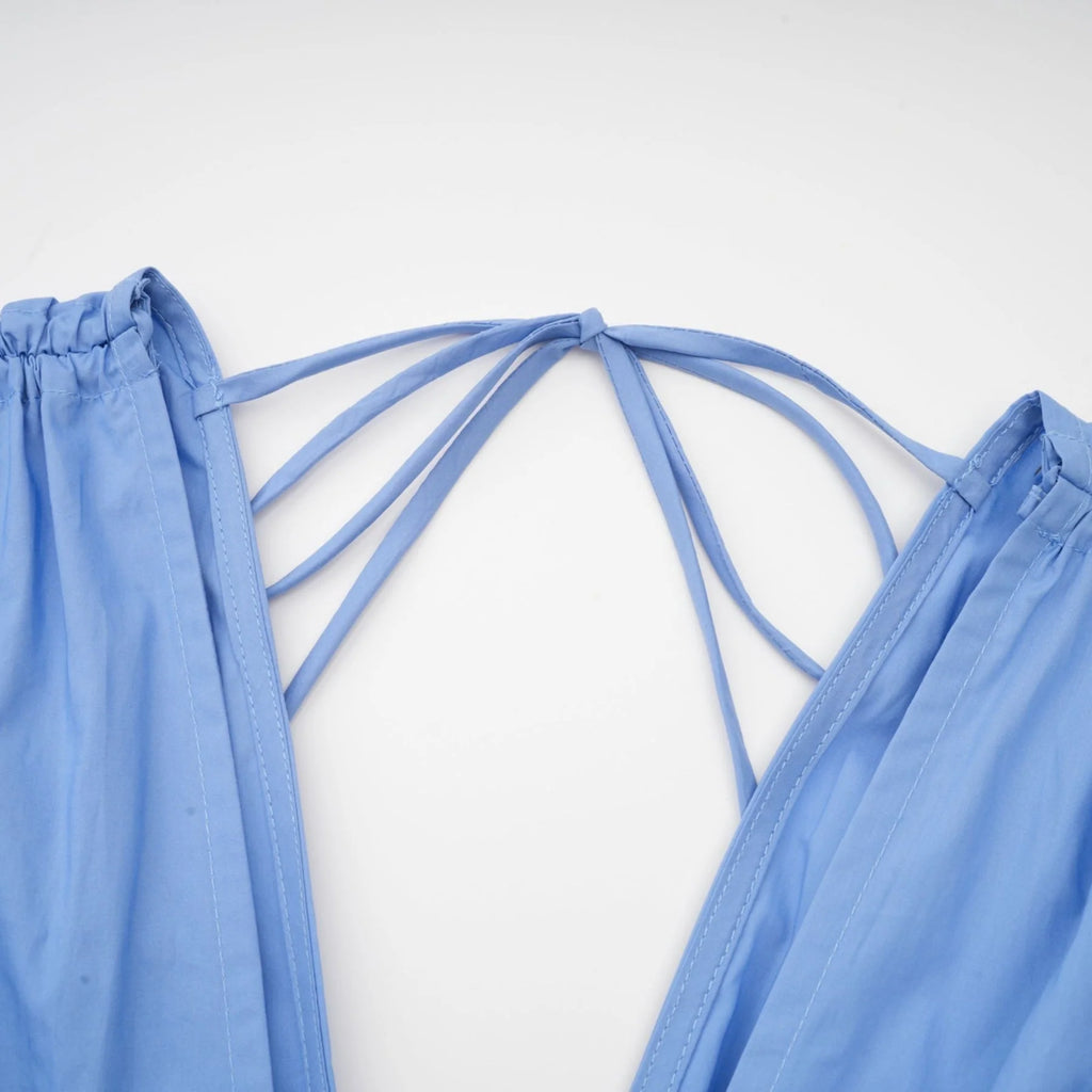 Lina Vibrant Blue Maxi Dress with Petal Details and Ribbon Accent