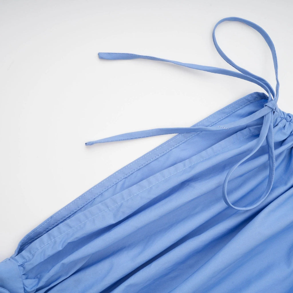 Lina Vibrant Blue Maxi Dress with Petal Details and Ribbon Accent
