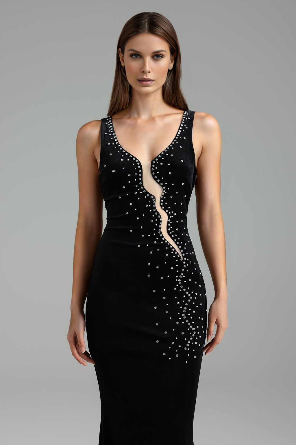 Lodovica Black Embellished Slim Silhouette Dress for Evening Events and Formal Gatherings
