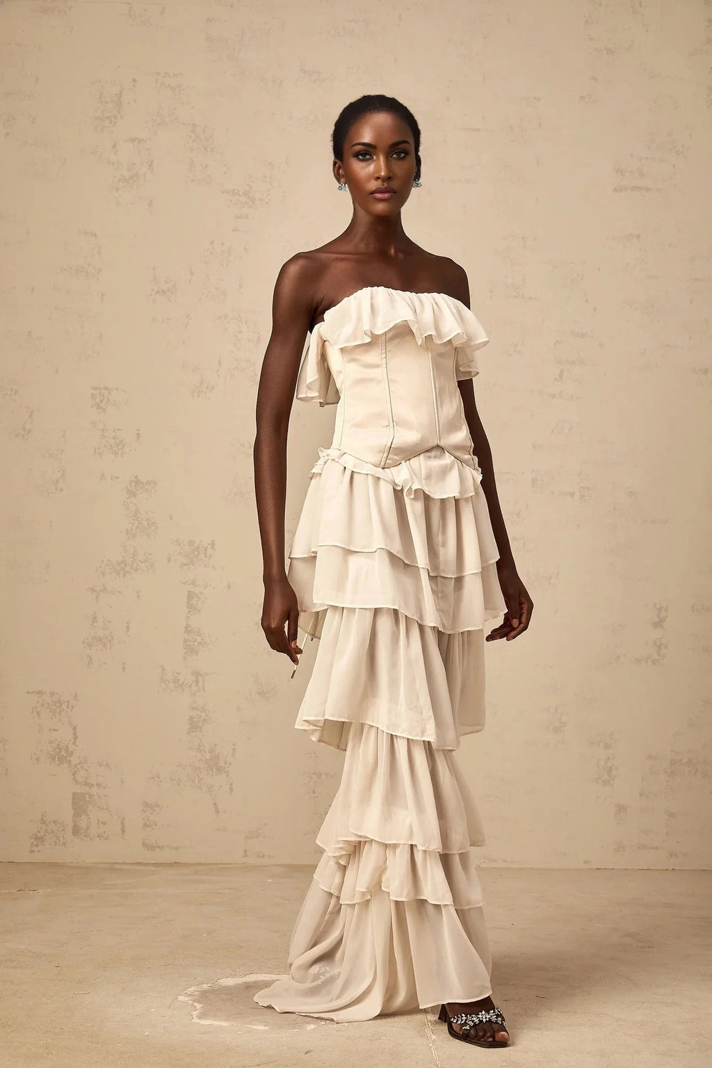 Lodovica Corset & Dress Set with Layered Ruffles in Neutrals