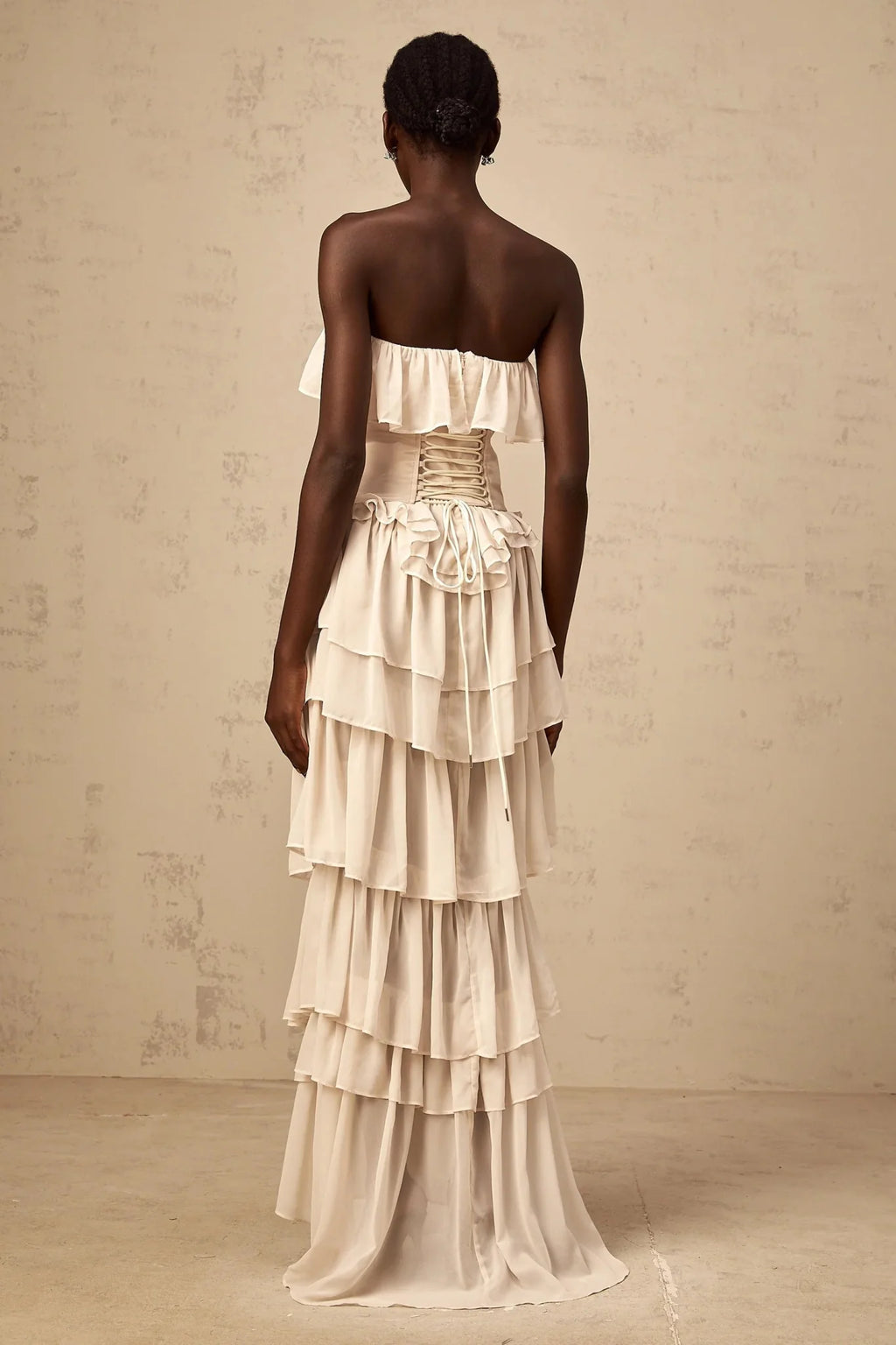 Lodovica Corset & Dress Set with Layered Ruffles in Neutrals