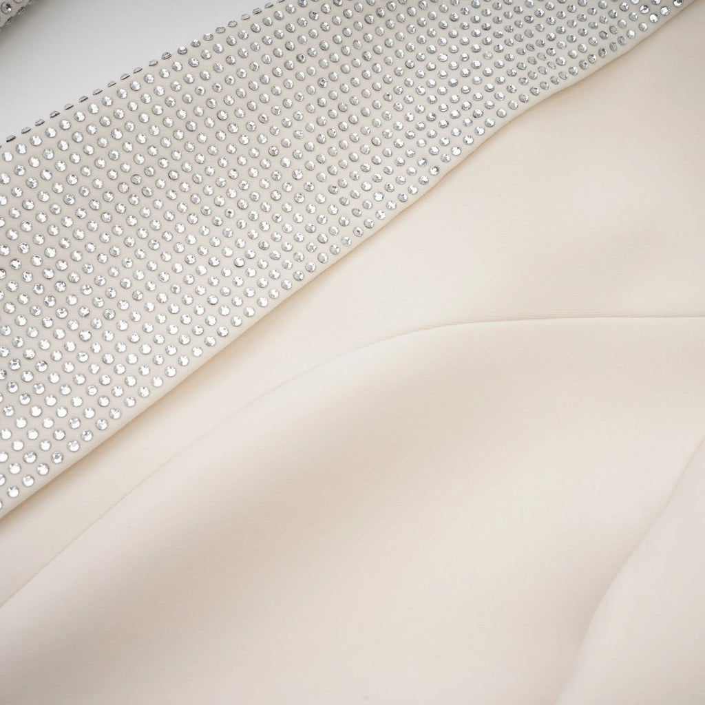 Lola Coat White Crystal Embellished VNeck Thigh Length