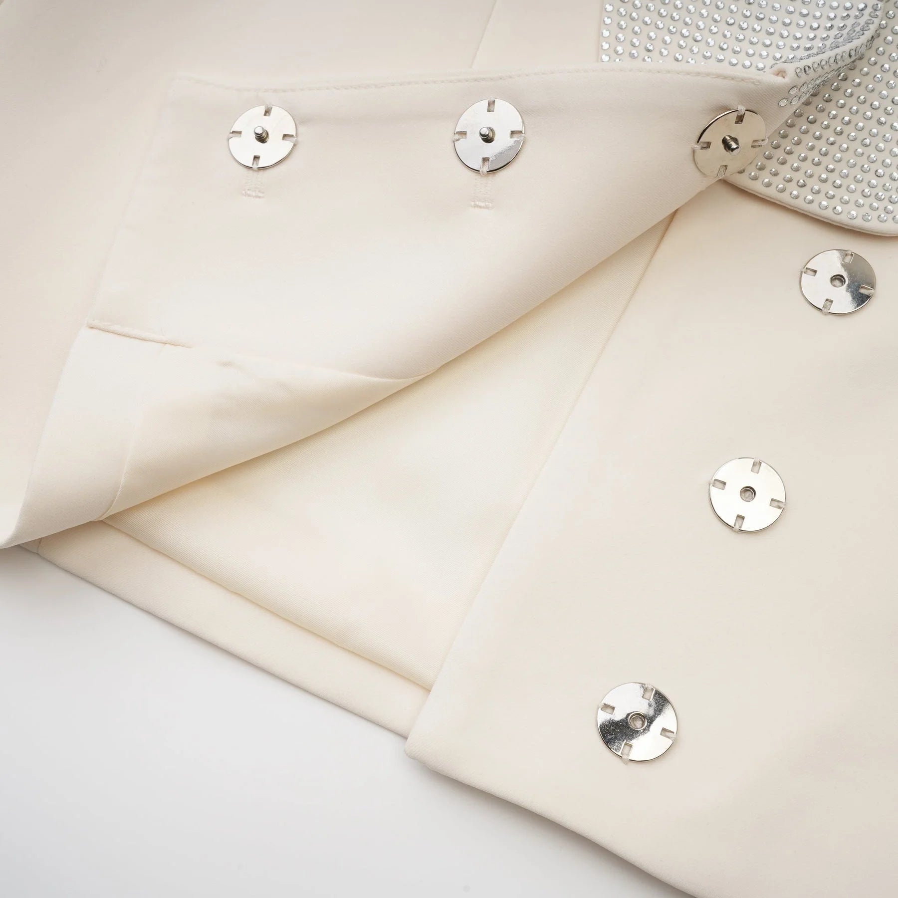 Lola Coat White Crystal Embellished VNeck Thigh Length