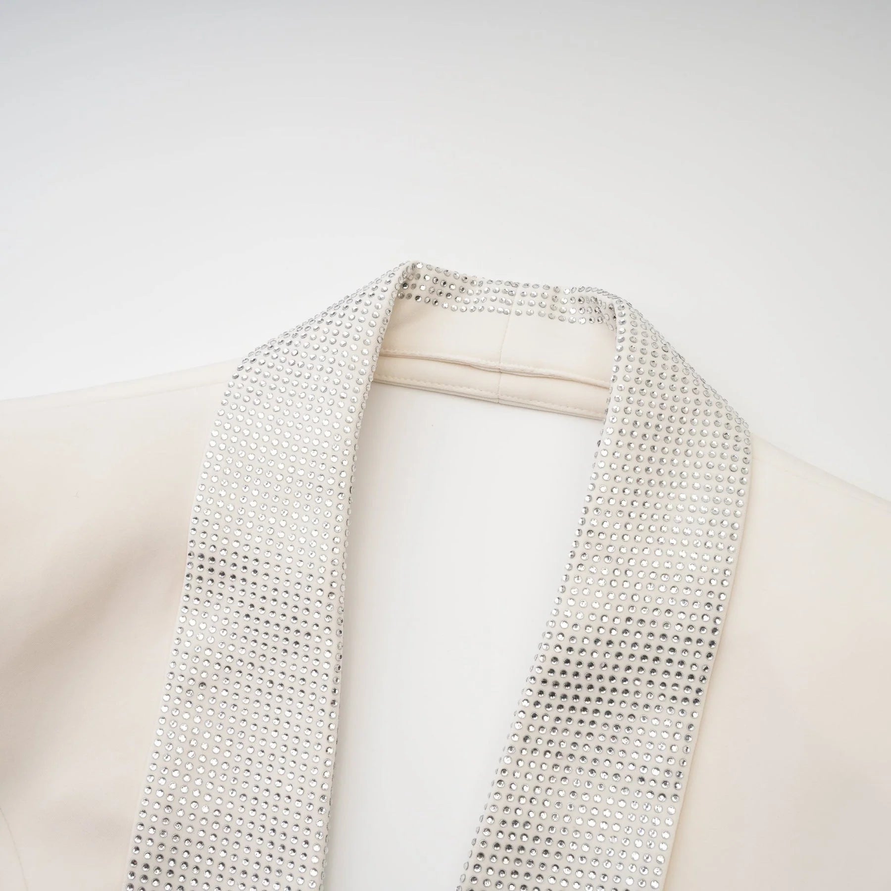 Lola Coat White Crystal Embellished VNeck Thigh Length
