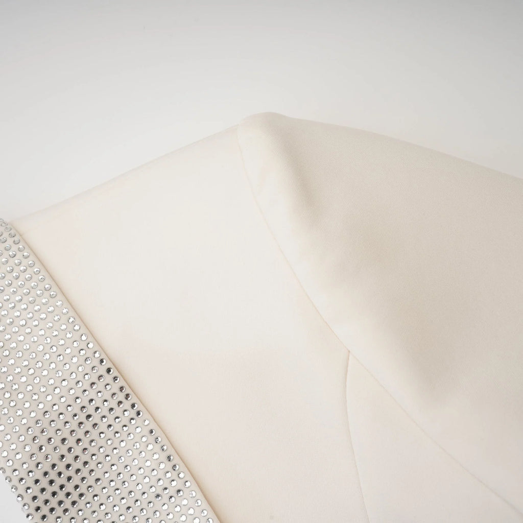 Lola Coat White Crystal Embellished VNeck Thigh Length