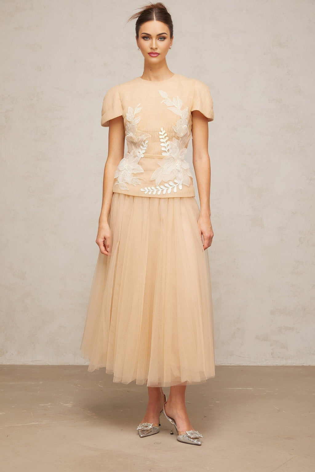 London Floral Appliqué Midi Dress