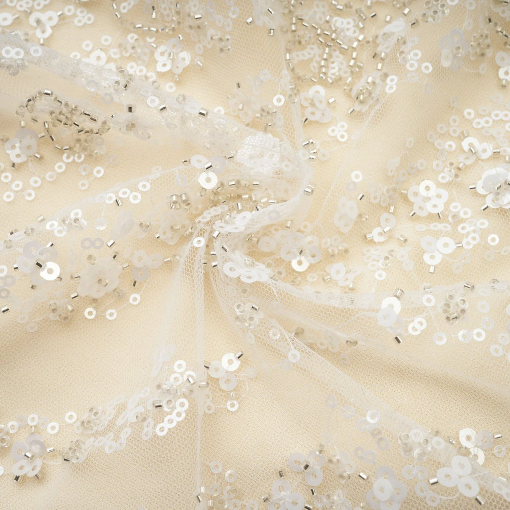 London Sequin Mini Dress with Mesh & Faux Pearl Embellishment