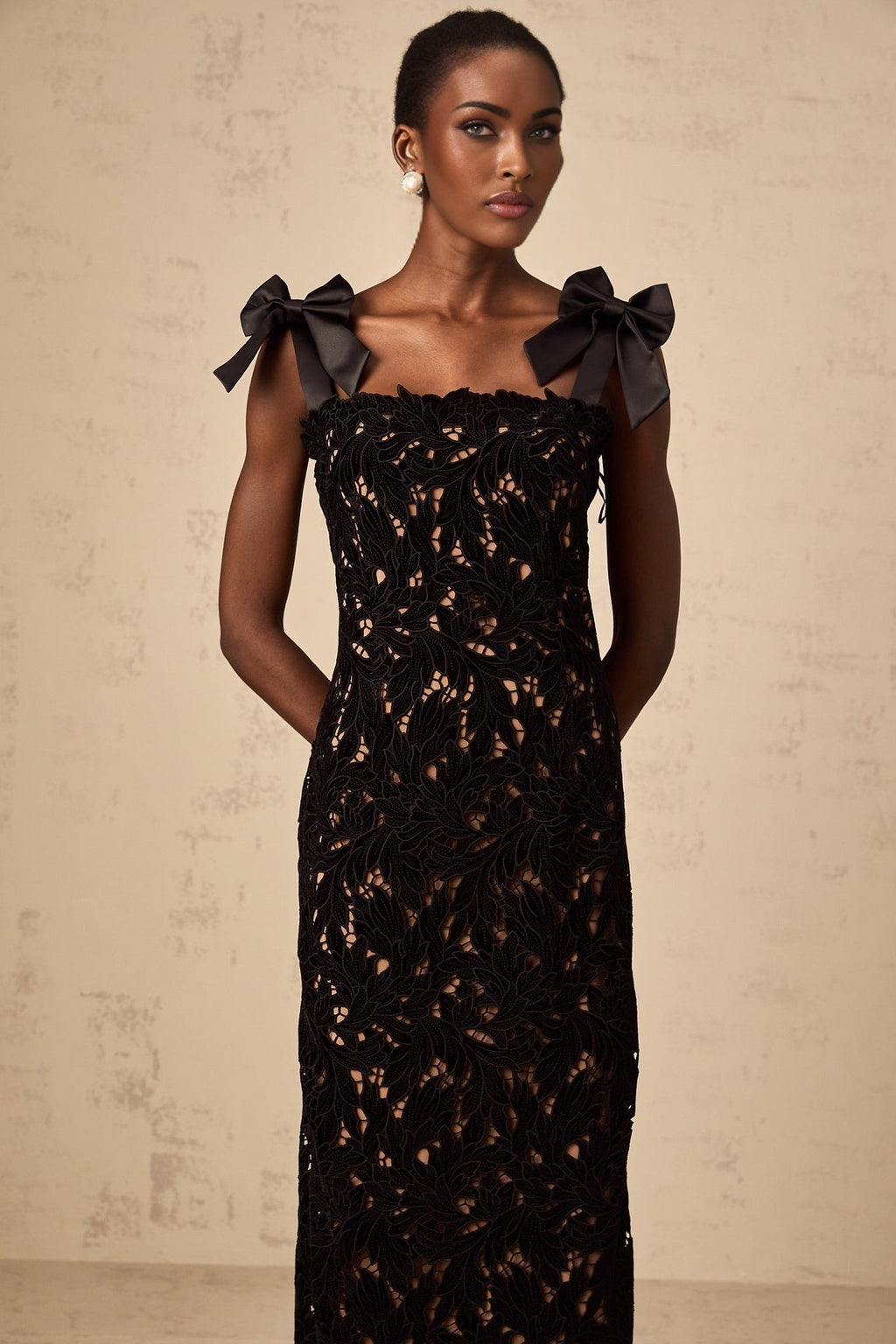 Loredana Floral Maxi Dress with Bowknot Straps and Lace Detailing