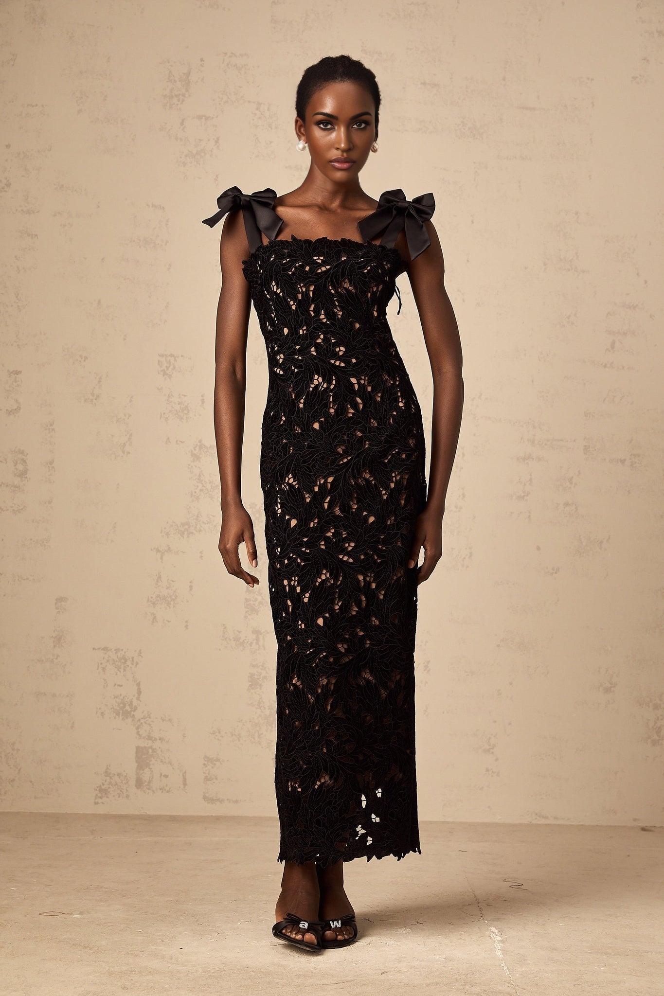 Loredana Floral Maxi Dress with Bowknot Straps and Lace Detailing