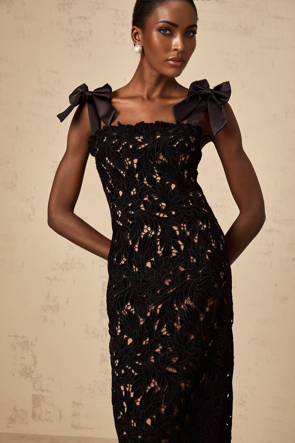 Loredana Floral Maxi Dress with Bowknot Straps and Lace Detailing