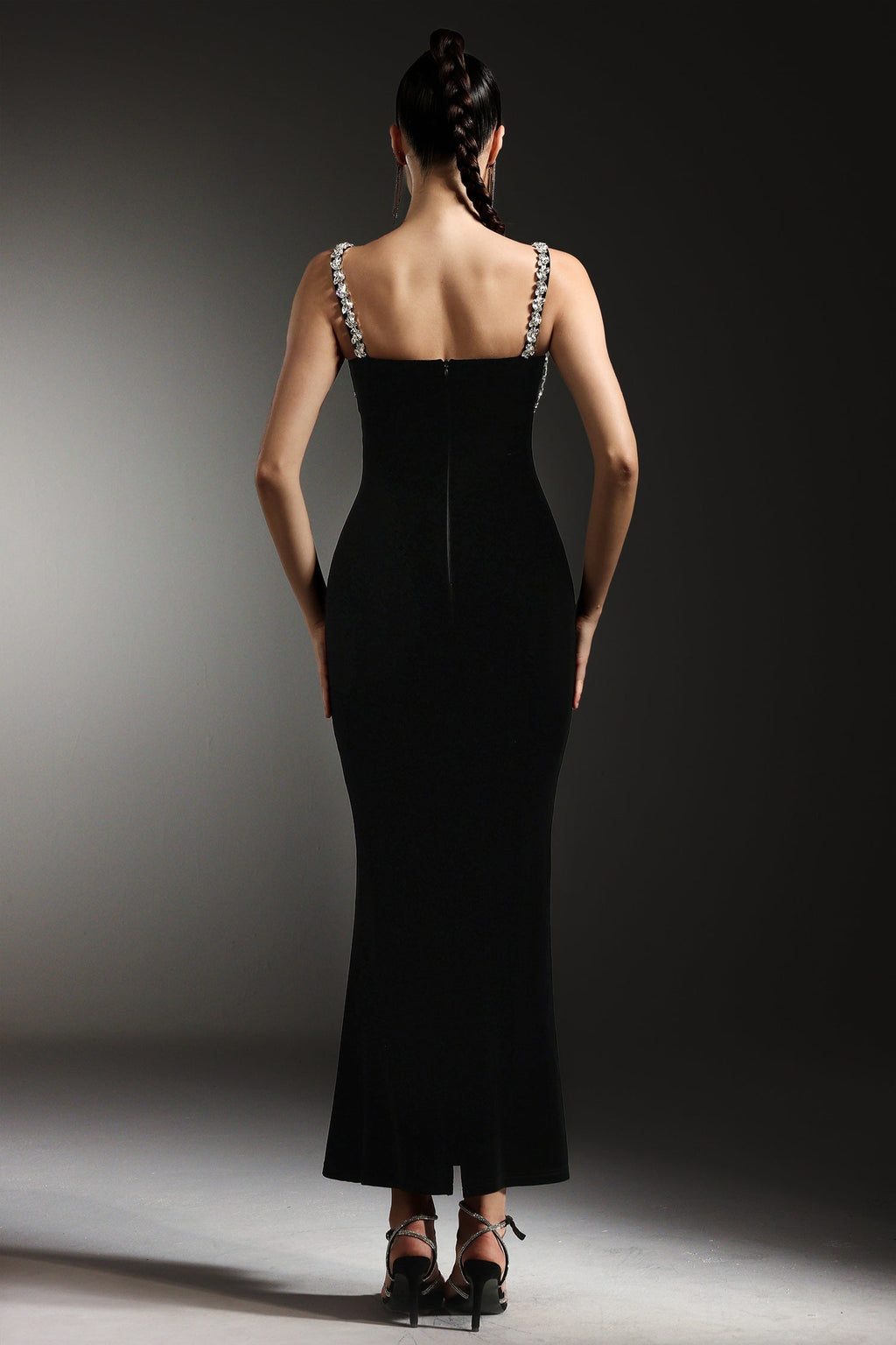 Lorelei Black Maxi Dress Square Neckline Beaded Detailing