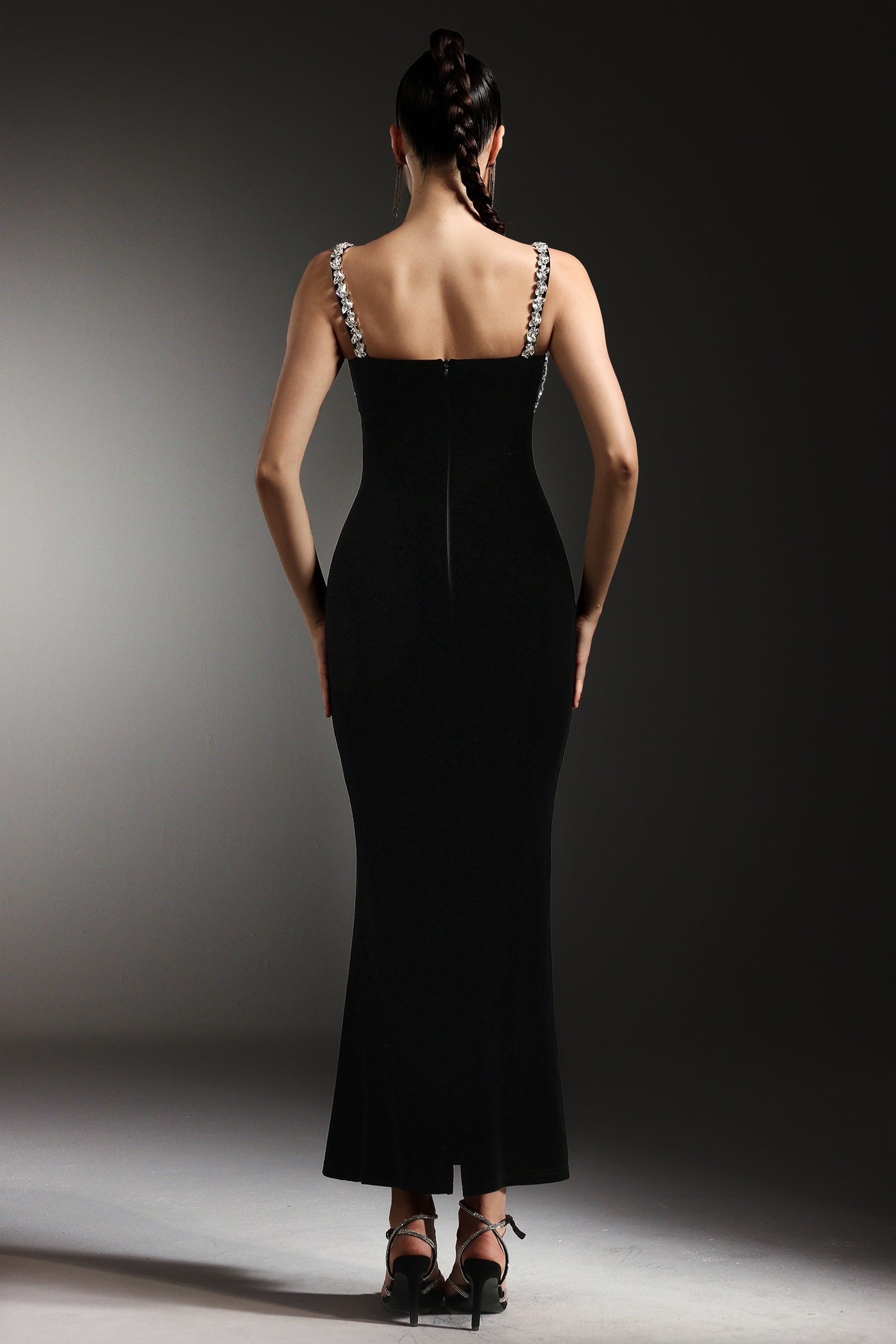 Lorelei Black Maxi Dress Square Neckline Beaded Detailing
