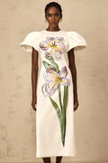 Lorelei Midi Dress White Sequin Floral Embroidered