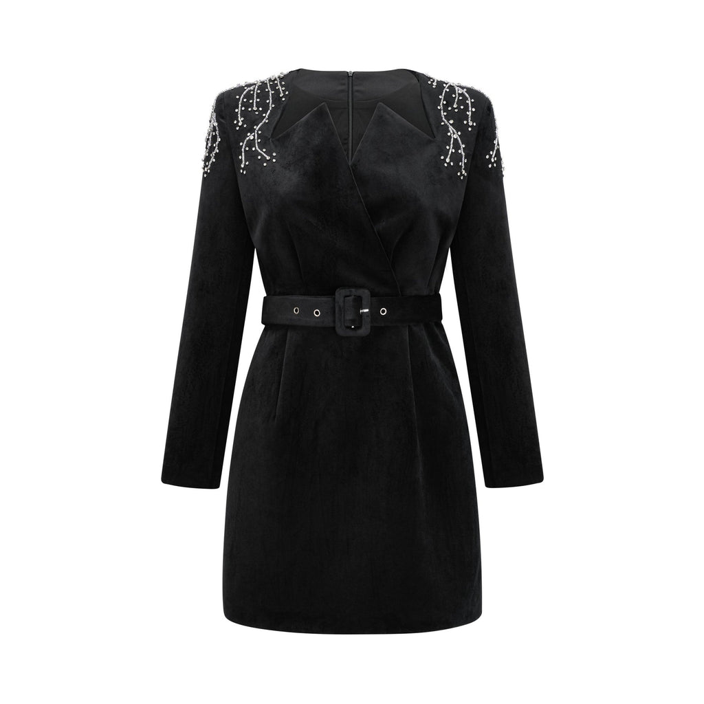 Lorelei Mini Dress with Crystal Embellished Velvet Black Silhouette