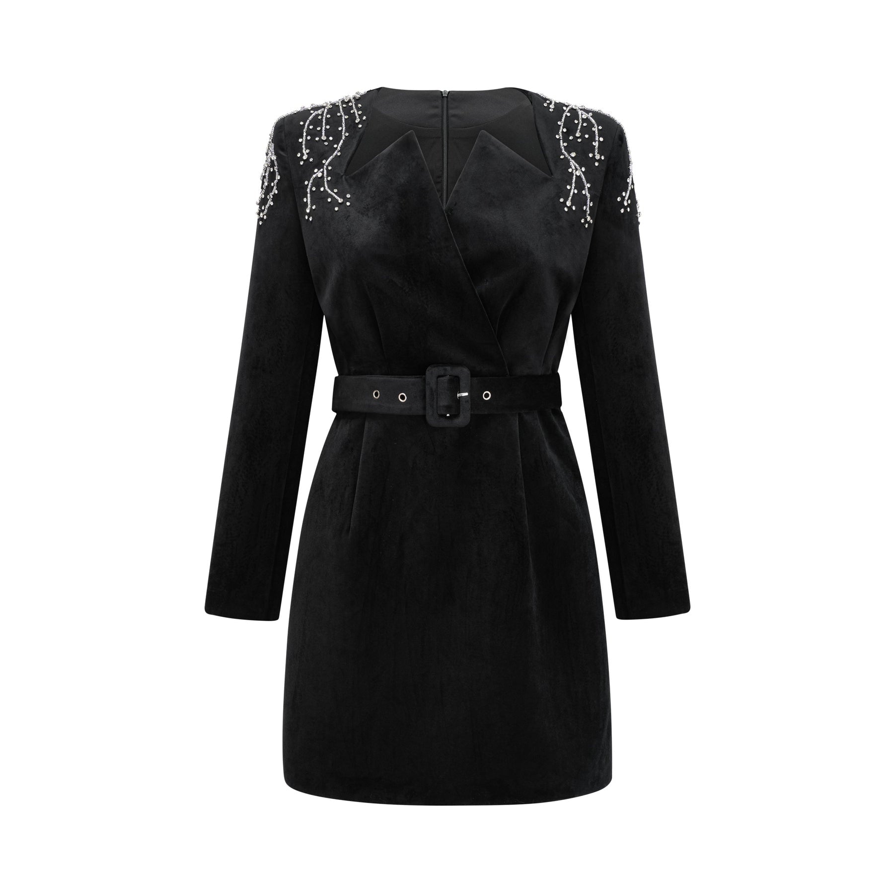 Lorelei Mini Dress with Crystal Embellished Velvet Black Silhouette
