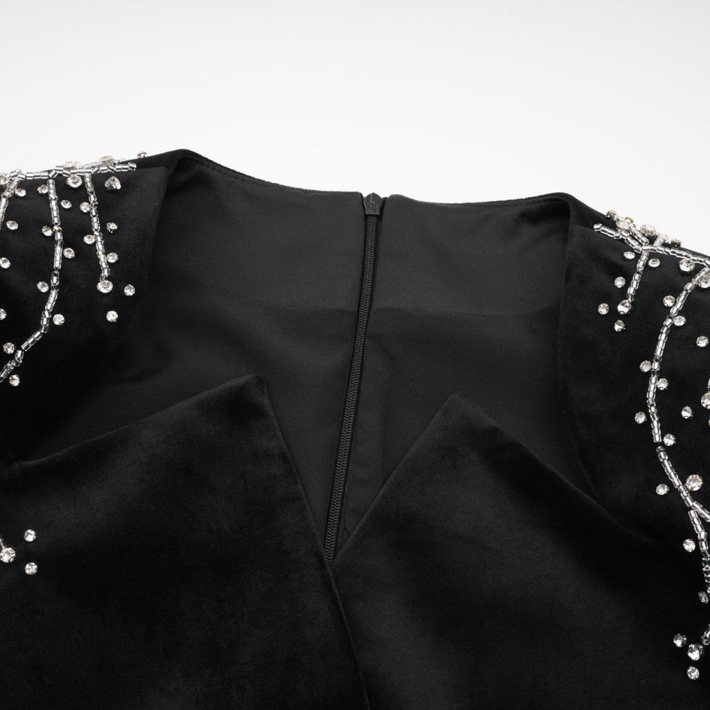 Lorelei Mini Dress with Crystal Embellished Velvet Black Silhouette
