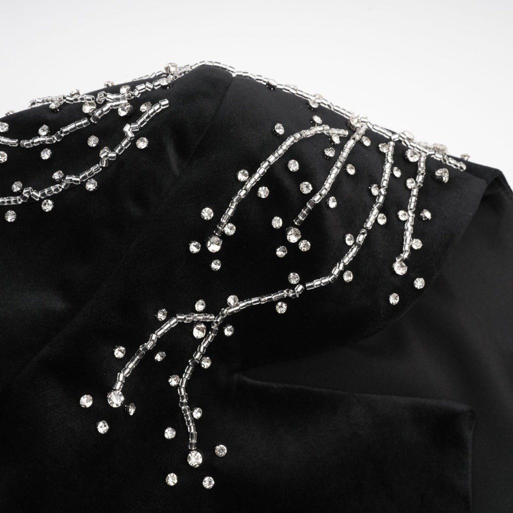 Lorelei Mini Dress with Crystal Embellished Velvet Black Silhouette