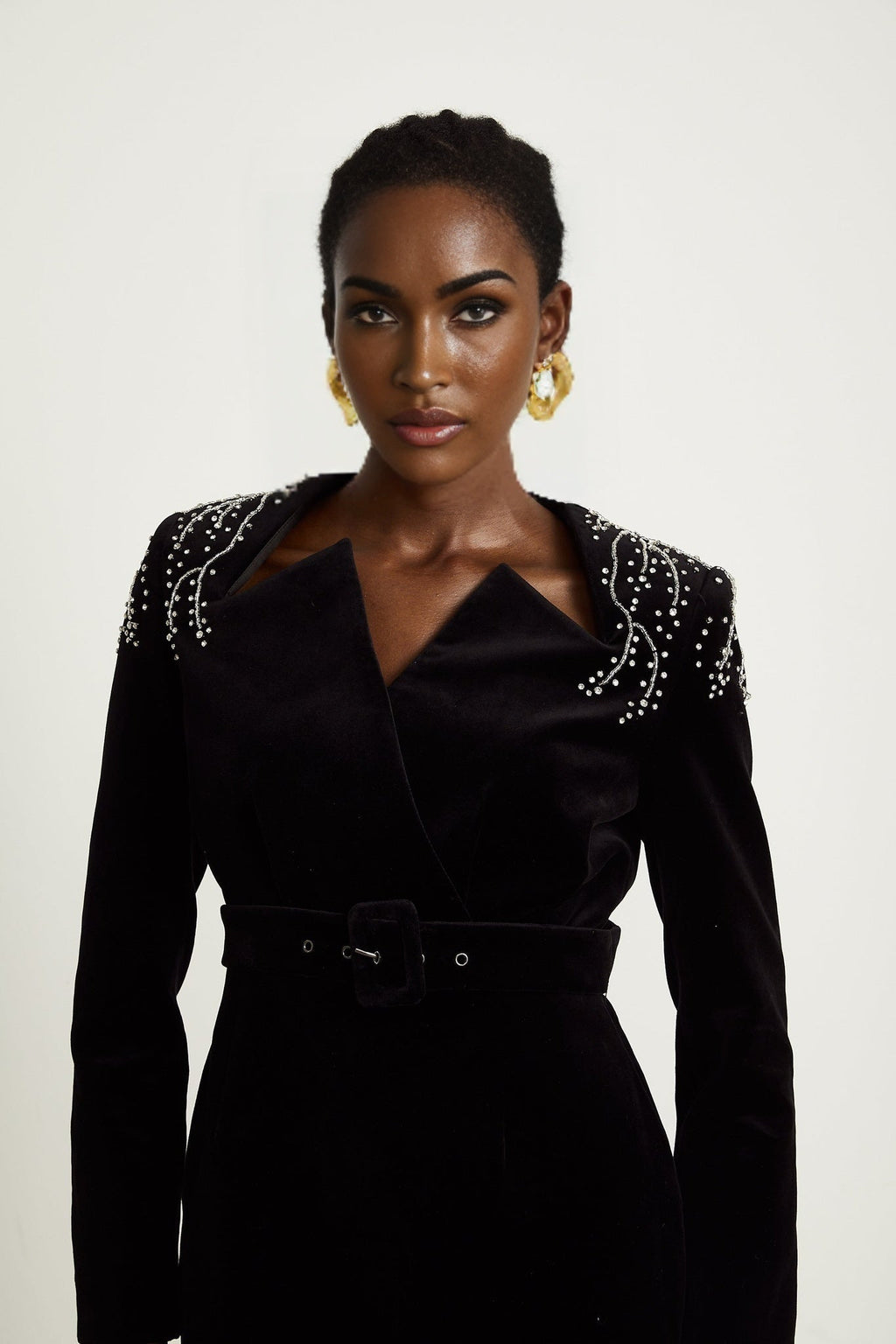 Lorelei Mini Dress with Crystal Embellished Velvet Black Silhouette
