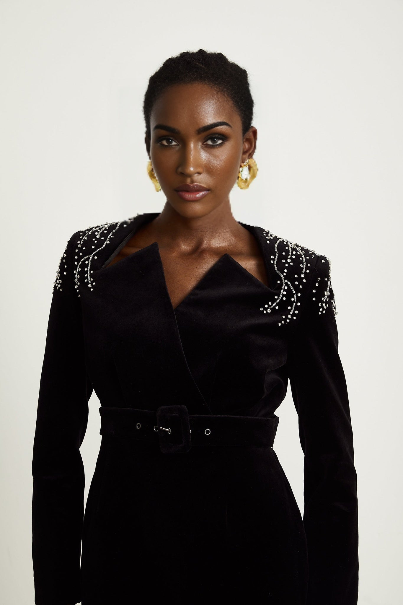 Lorelei Mini Dress with Crystal Embellished Velvet Black Silhouette