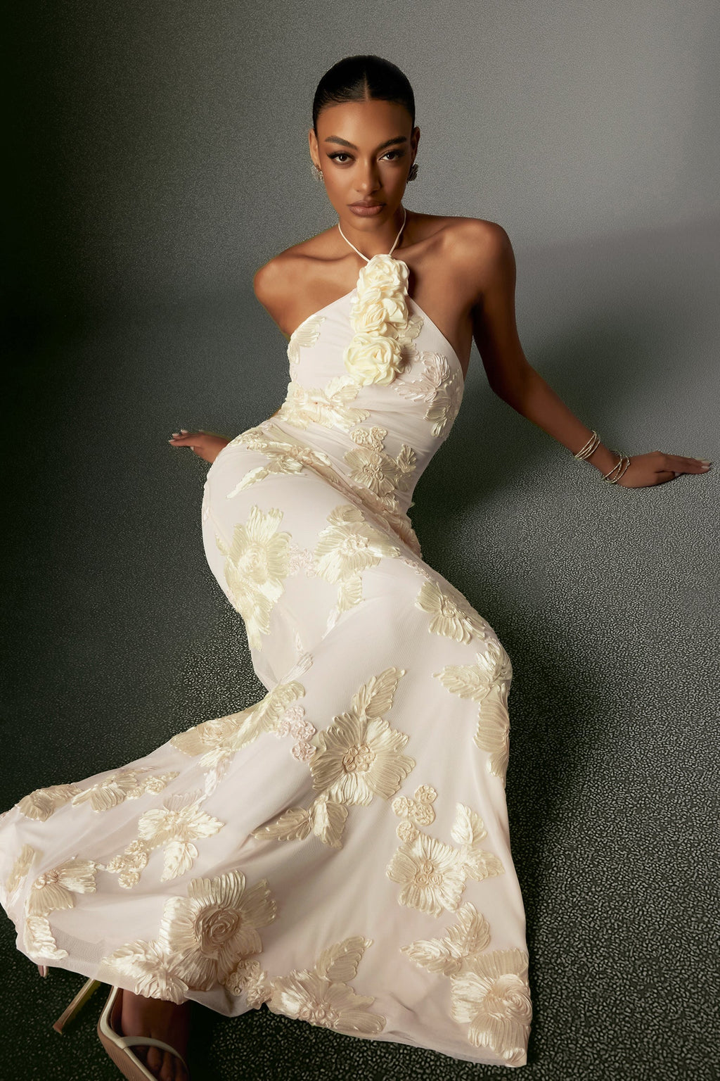 Lorelei White Floral Embroidered Halter Dress