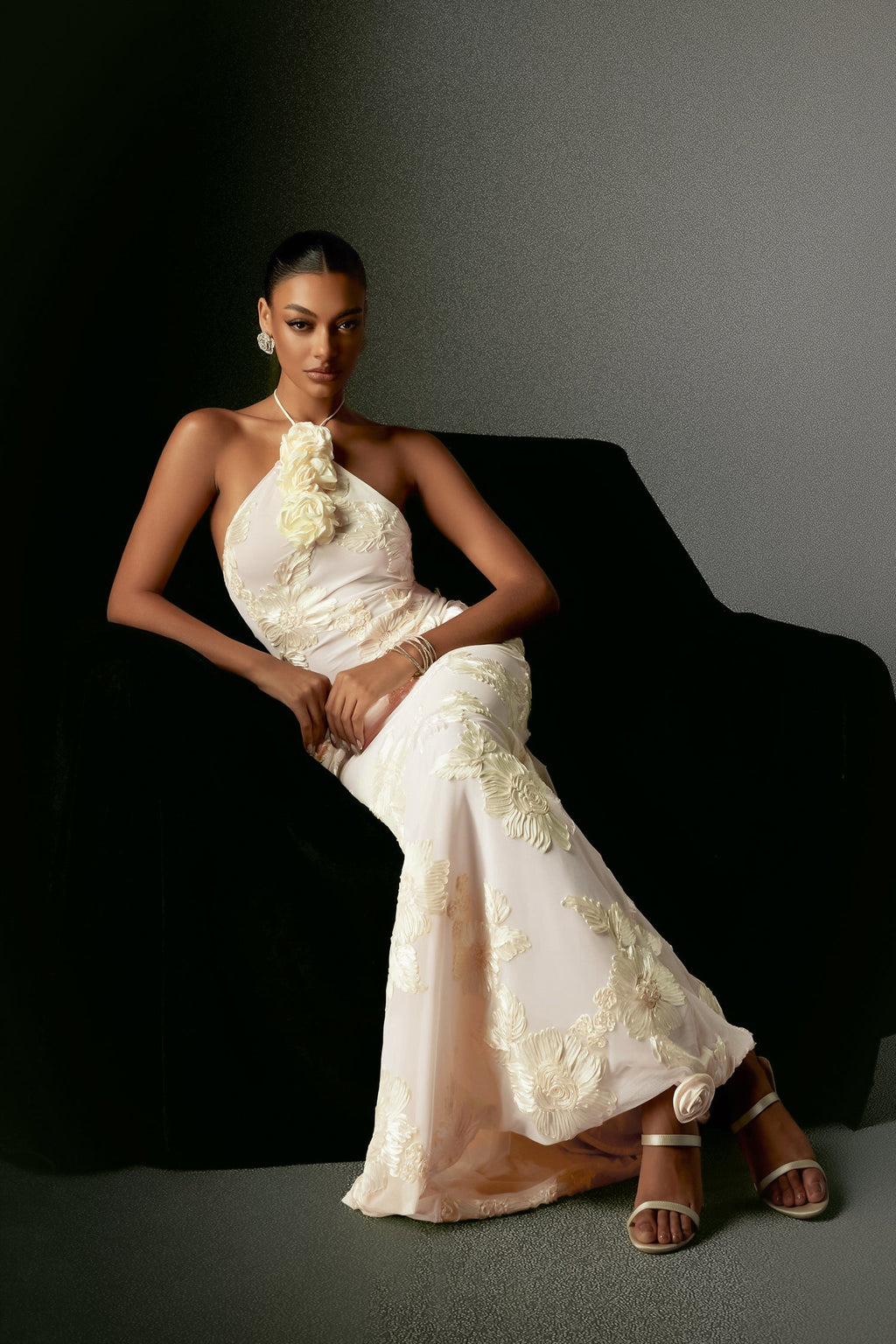 Lorelei White Floral Embroidered Halter Dress