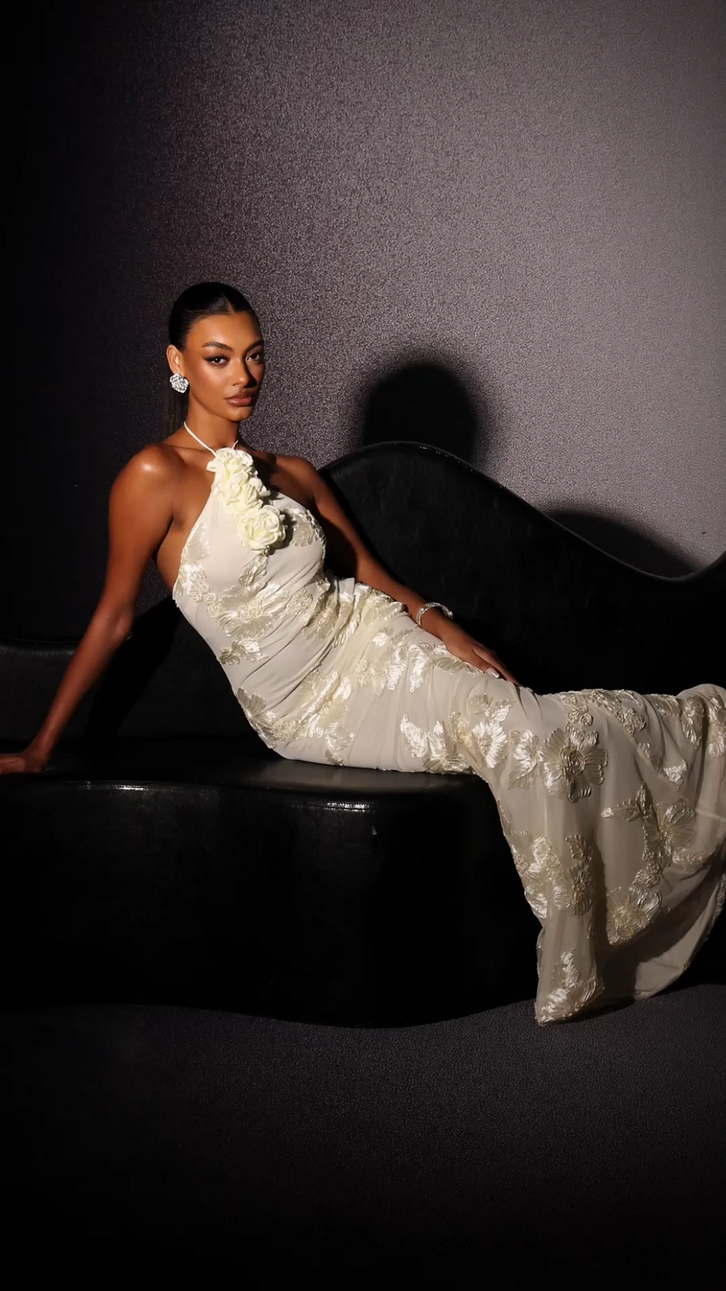 Lorelei White Floral Embroidered Halter Dress