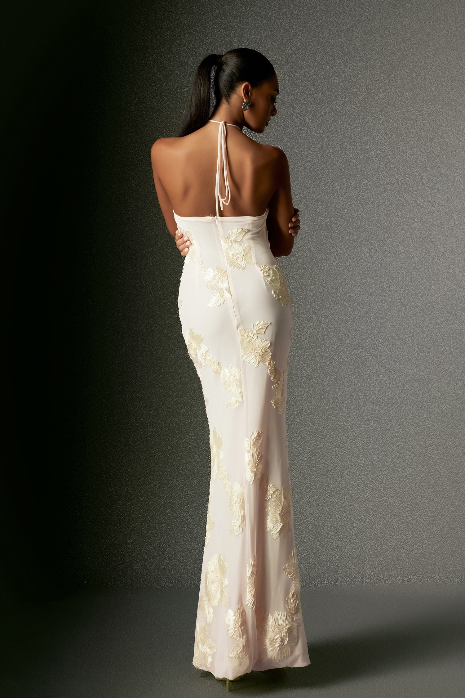 Lorelei White Floral Embroidered Halter Dress