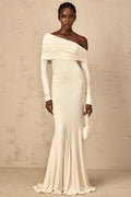 Lorenza Maxi Dress Off - Shoulder Ruched & Flared Hem White