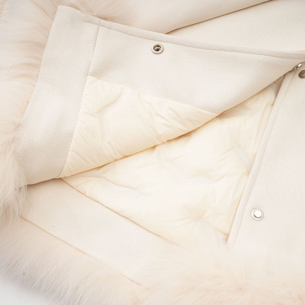 Lorenzina Coat Off White Suede Fox Fur Padded