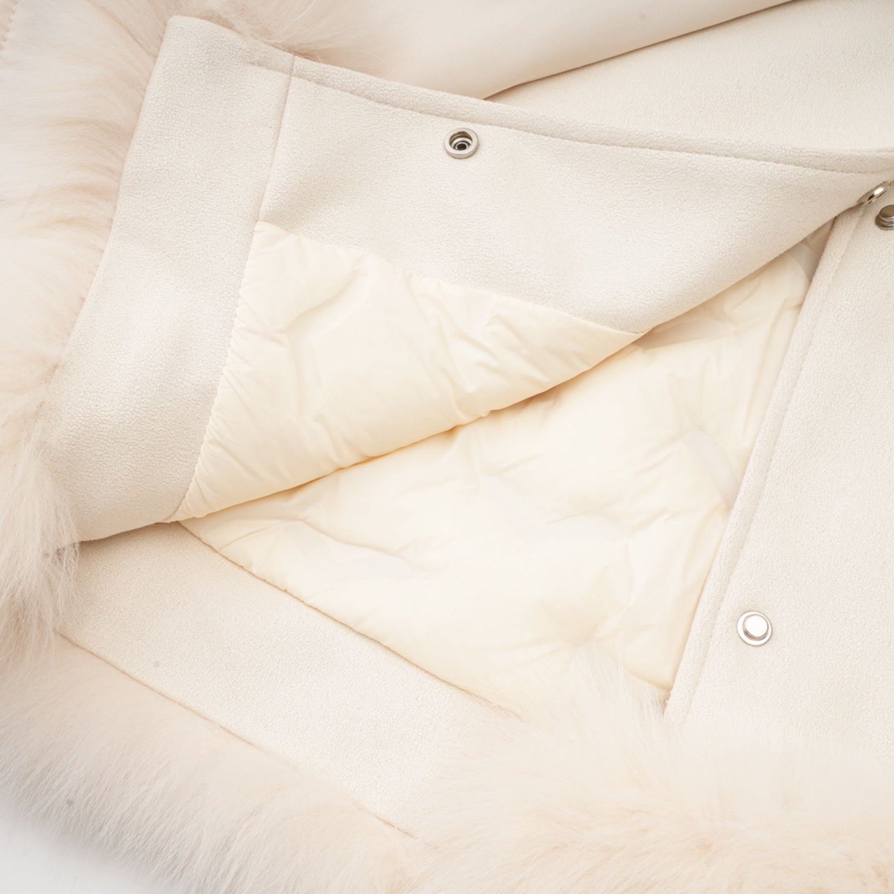 Lorenzina Coat Off White Suede Fox Fur Padded