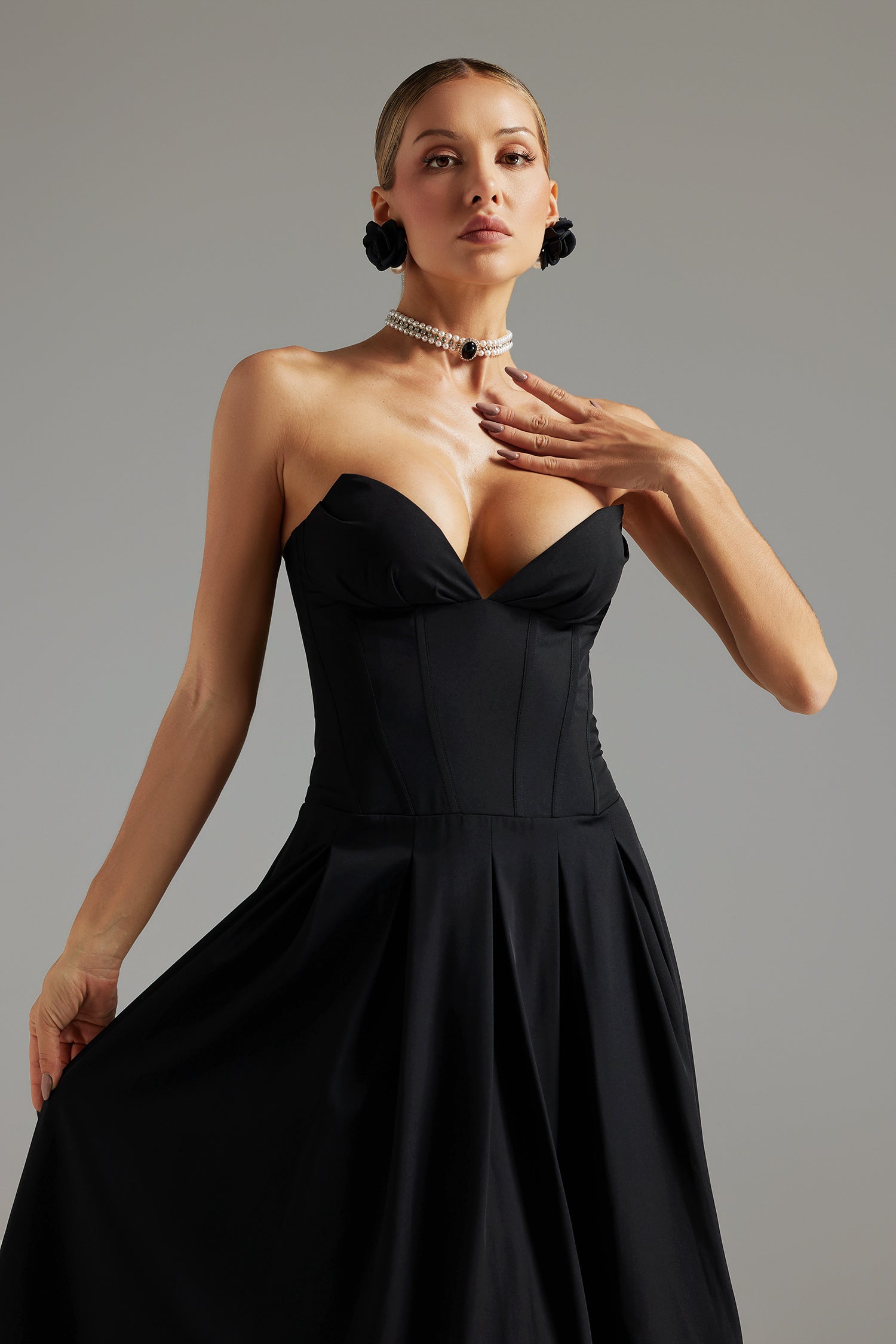 Lucia Black Strapless Maxi Dress Elegant Modern