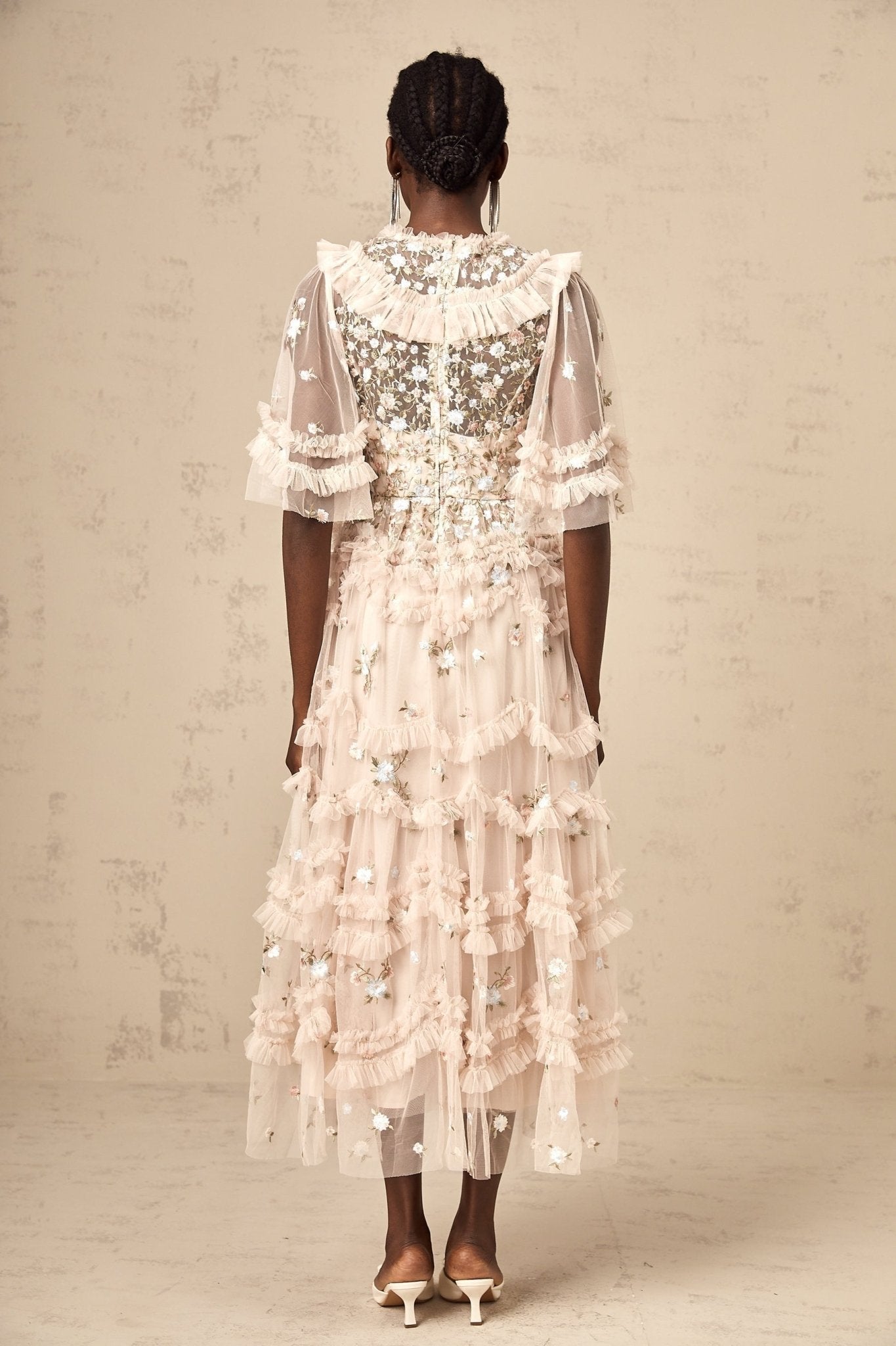 Lucia Floral Embroidery Tiered Midi Dress