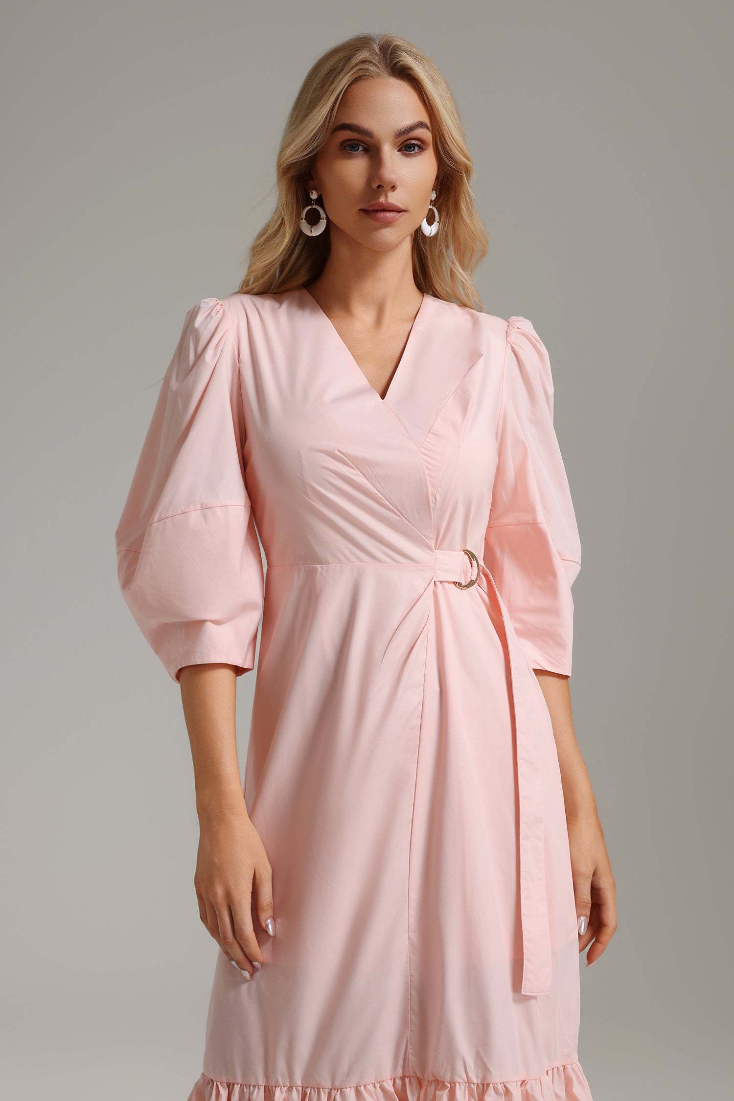 Lucia Pink Ruffle Hem Statement Sleeve Dress