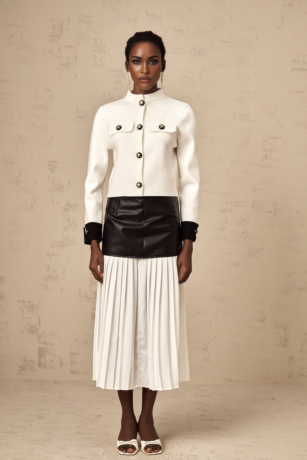 Luciana Jacket White Fine Knit Star Motif Cropped Style