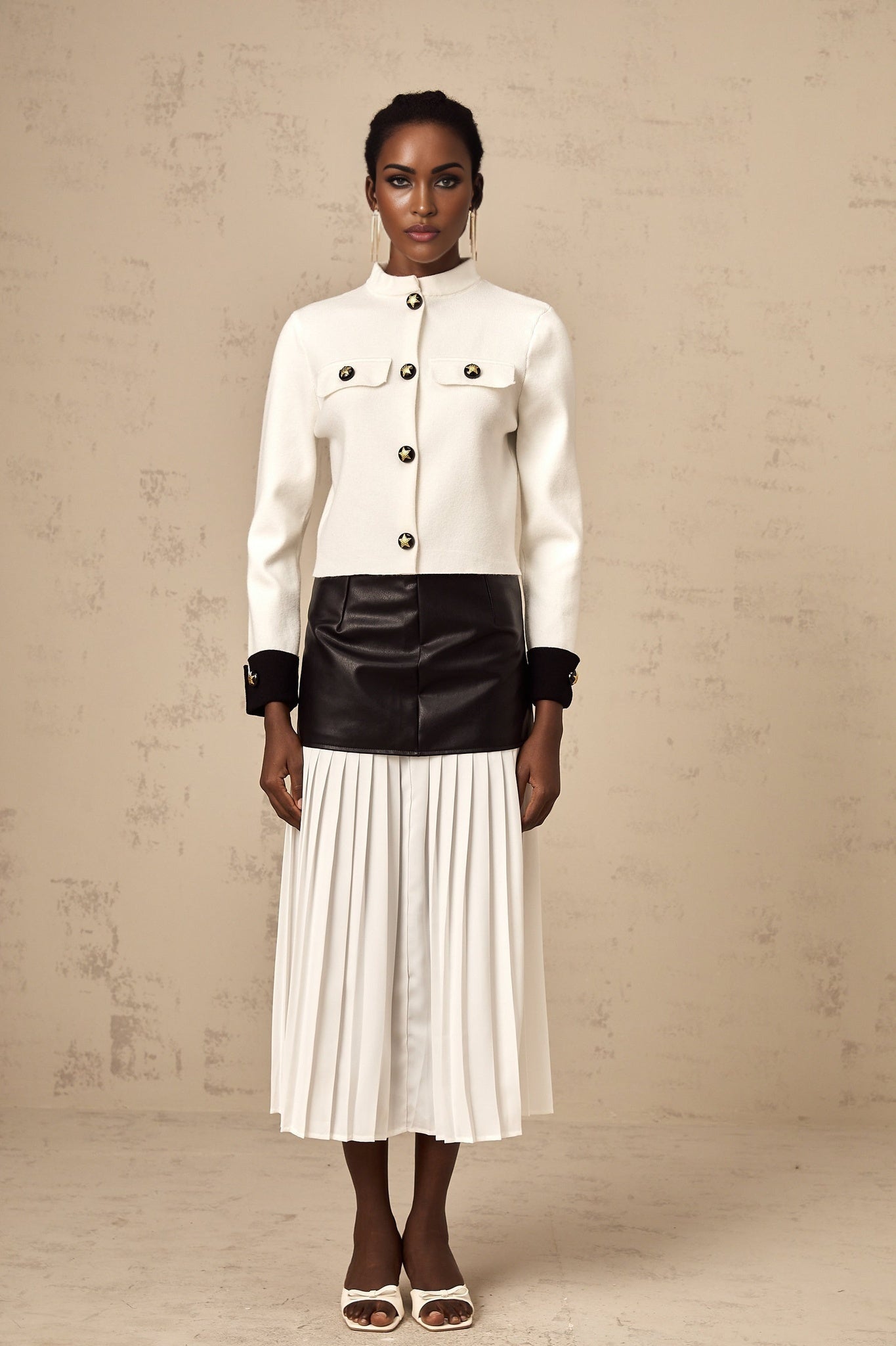 Luciana Jacket White Fine Knit Star Motif Cropped Style