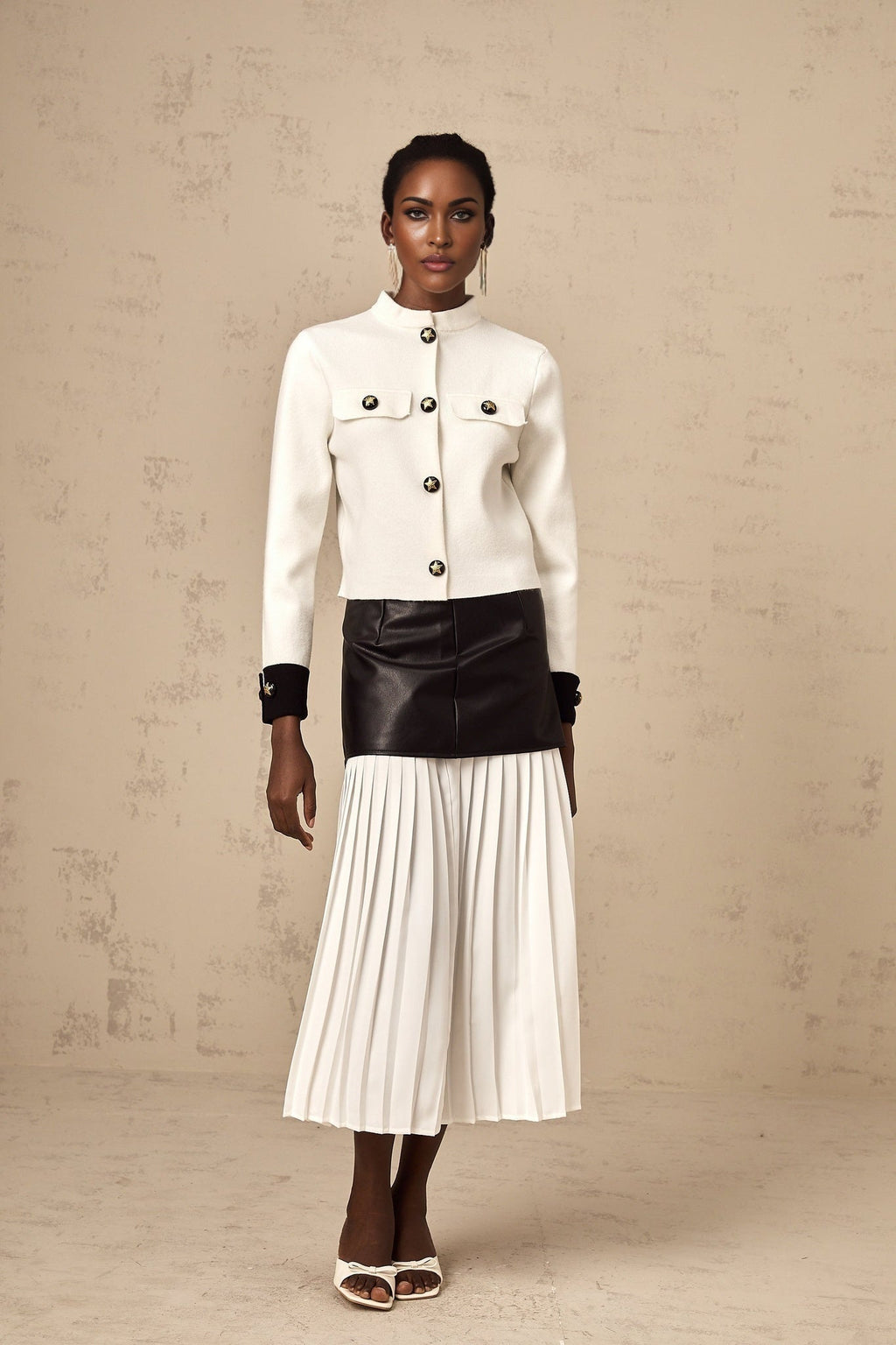 Luciana Jacket White Fine Knit Star Motif Cropped Style