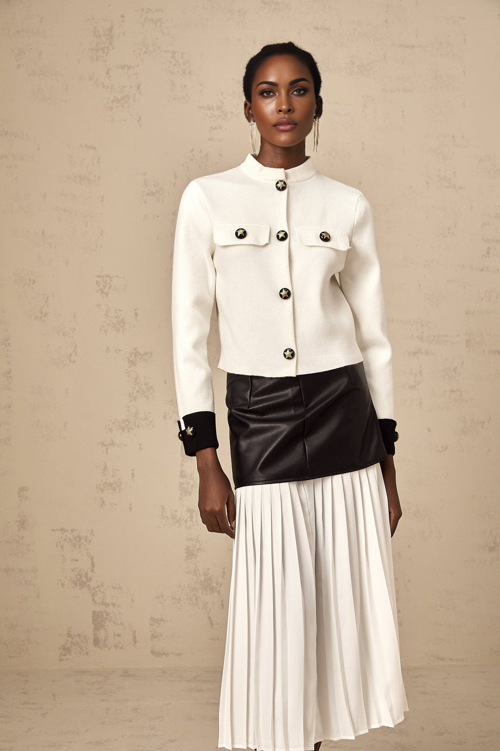 Luciana Jacket White Fine Knit Star Motif Cropped Style