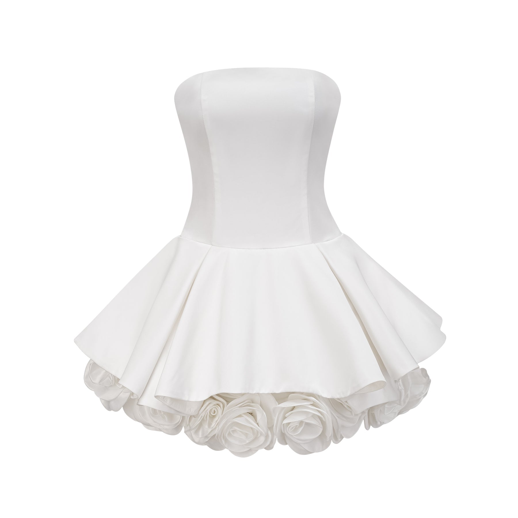 Lucie White Strapless Mini Dress With 3D Floral Hem