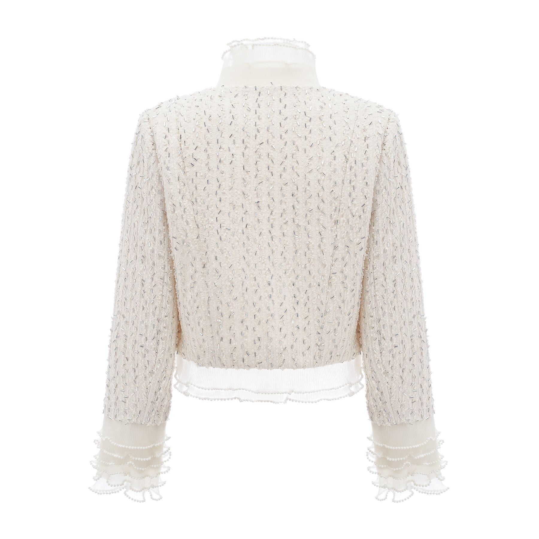 Lucille Jacket White Beaded Ruffle Cropped & Embellished